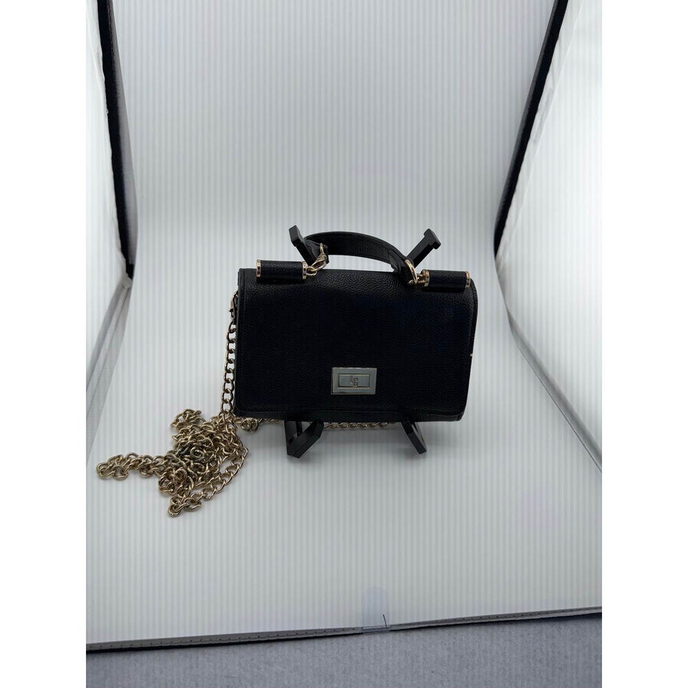 LG Crossbody Bag Womens Small Black Pebbled Faux Leather Gold Chain Strap